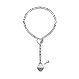 Ticome Slip Chain Heart Ring Lock Long Necklace,Punk Rock Cuban Long Necklace Jewelry,Adjustable Length,Stainless Steel Necklace(Silver)