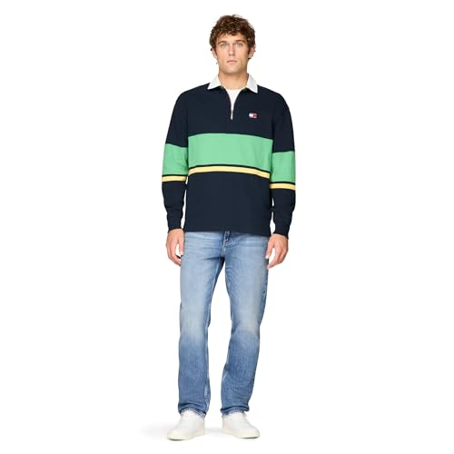 Tommy Jeans Men's Medium Weight Quarter Zip Colorblock Rugby Sweatshirt3