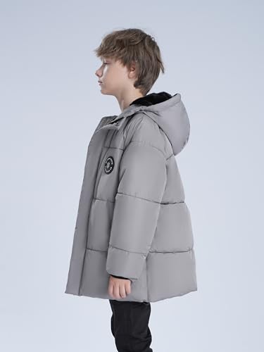 maoo garden Jungen Steppjacke Mit Fleecefutter 128-152cm - Wasserdichte Winterjacke Mit Synthetikfüllung Für Große Kinder Grau 128