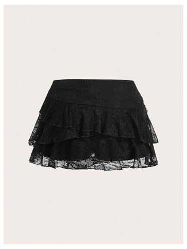 SHENHE Women's Lace Low Rise Y2k Layered Ruffle Tie Bow Mini Skirt Cute Cake Skirt2