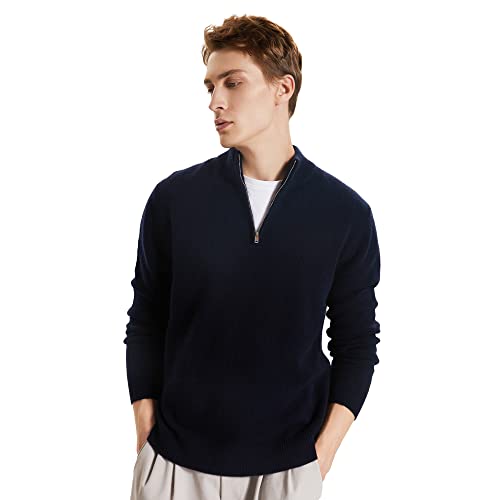 GreenMount Men's Quarter-Zip Sweater Cashmere Soft Long Sleeve