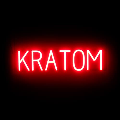 Image of SpellBrite LED Neon KRATOM Sign for Business - Red, 26 inch x 6 inch | Ultra-Bright Click-Together Signage for Smoke Shops, with Visibility from 500 Feet - 8 Animations, 6 Brightness Settings