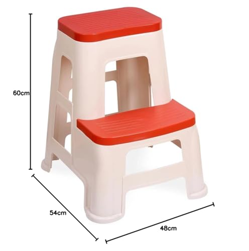 Image of Strong and Durable Plastic Step Stool for Home, Bedroom, Bathroom, Kitchen, Living Room Office Adult Kids Children's and Garden Stool with high Load Capacity (Orange)