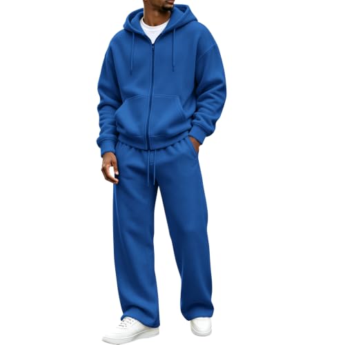 Sweat Suits Men 2 Piece Set Winter Full Zip Hoodies Wide Leg Sweatpants - image 1