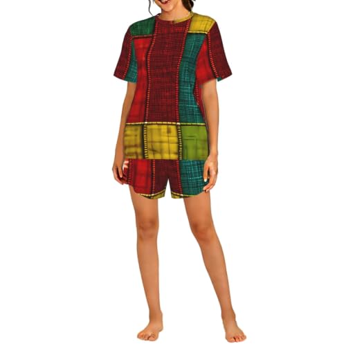 Pyjama court femme style africain imprimé patchwork vêtement de nuit confortable