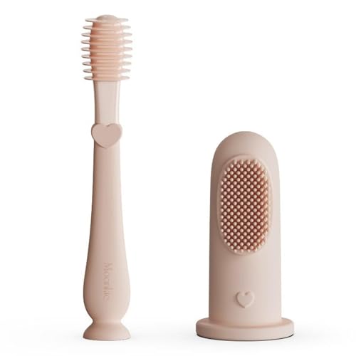 Image of Moonkie Baby Finger Toothbrush Tongue Oral Cleaner Kit for 3 Months +, 2 Pcs (Blush)
