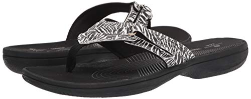 Clarks Women s Breeze Sea Flip-Flop, Black White Zebra Synthetic, 7