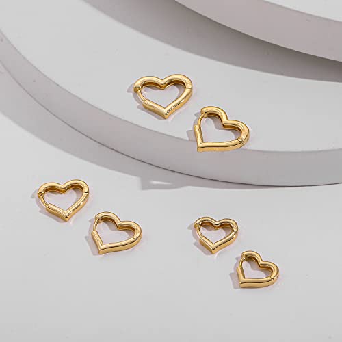 Sloong 3Pairs Hoop Earrings Set 14K Gold Plated Lightweight Hypoallergenic Chunky Square Heart Earrings Gold Rectangle Earring For Women Gift #TOP6