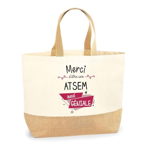 Sac merci atsem géniale cabas de plage courses coton toile jute idée cadeau femme
