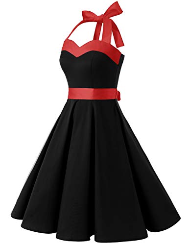 Image of DRESSTELLS Women's Vintage 1950s Cocktail Dress, Retro Tea Party Halter Swing Dresses