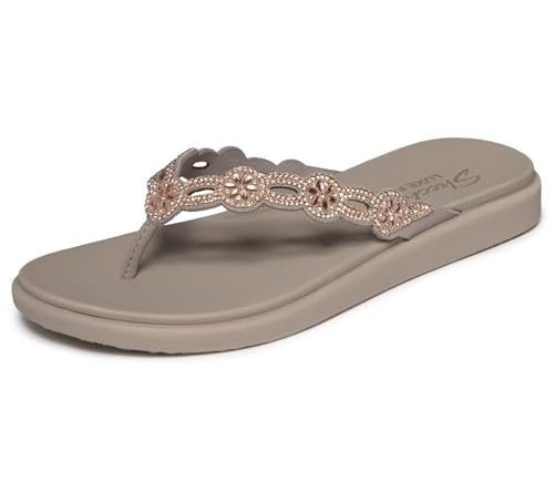 Skechers Womens Meditation Luxe - Rhinestone Laser Cut Trainers Taupe 7 UK