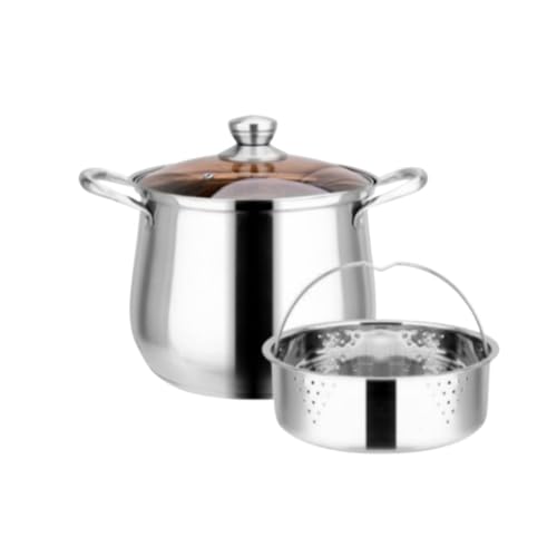 Effonek 304超高ステンレス製スープポット、大容量、オーバーフローなし、キッチン、家庭用、業務用、蒸し器付き (直径22cm,蒸し器付き)