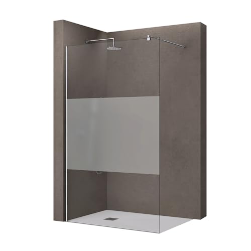doporro Paroi de Douche à L'italienne 60cm avec Bande Opaque Pare-Douche Bremen2MS 60x200 Verre de Sécurité 10mm Stabilisateur Rond