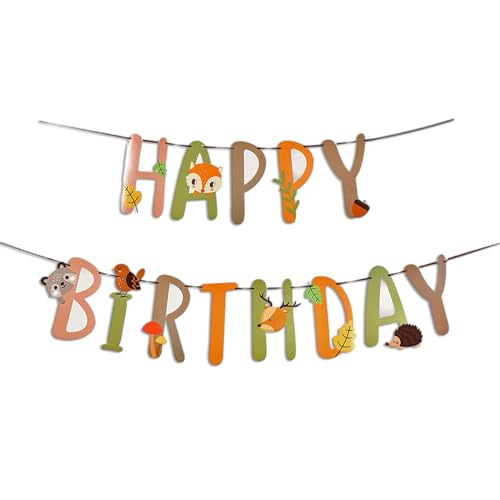 Image of SUNBEAUTY Woodland Party Decorations Woodland Happy Birthday Banner Forest Animal Garland for Kids Boys Girls Baby Shower Woodland Birthday Jungle Party Decoration Supplies | Pre-Strung