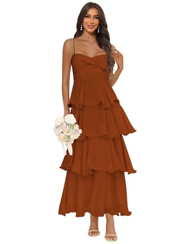 Chiffon Bridesmaid Dresses Long Tiered Ruffles Summer Beach Dress for Women