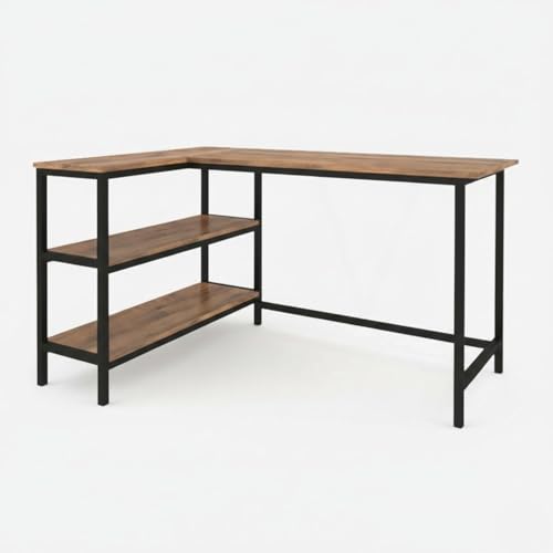 Image of Amazon Brand - Solimo L-Shaped Study Table for Students & Adults | Computer Table for Home Office & Gaming | Corner Computer Desk in Wood & Metal | Anders - Forest Dark & Black | DIY Installation