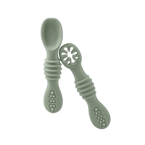 PequeLuz Cucharas Bebé Aprendizaje BLW – Set 2 Precucharas de Silicona | Autoalimentación 6+ Meses | Fácil Agarre | Sin BPA | Certificación LFGB