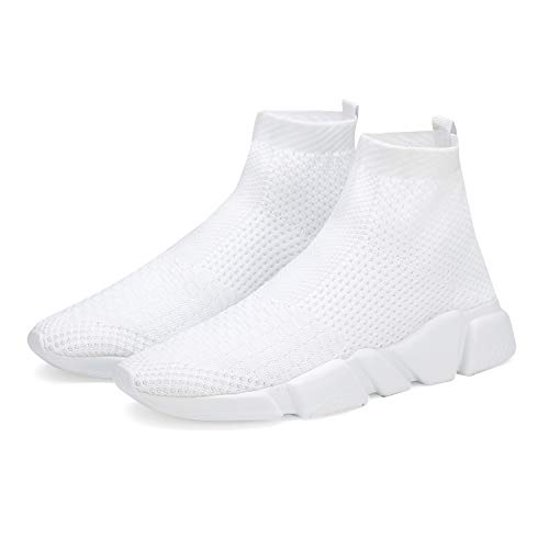 Casbeam Mens Running Knit Comfortable Lightweight Breathable Casual Sports Shoes Fashion Sneakers Slip-On Walking Shoes White Size 12