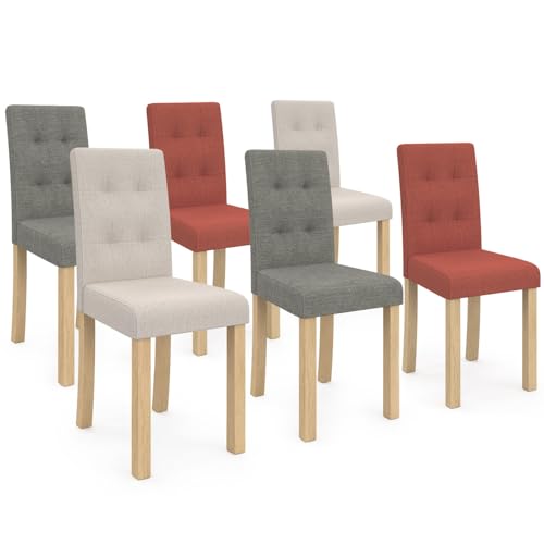 IDMarket - Lot de 6 chaises POLGA capitonnées Mix Color Gris, Terracotta et Beige