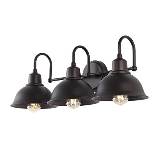 Image of JONATHAN Y 27 inch Oil Rubbed Bronze Farmhouse Industrial 1-Light LED Vanity Wall Sconce for Bathroom Mirror Kitchen, Metal Shade, Dimmable Vintage Lighting, LED Bulb Included (JYL7483B)