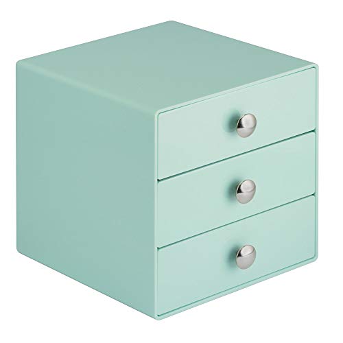 Idesign 3-Drawer Plastic Vanity Organizer, Compact Storage Organization Set For Dental Supplies, Hair Care, Bathroom, Office, Dorm, Desk, Countertop, Office, 6.5" X 6.5" X 6.5", Mint Green #TOP5
