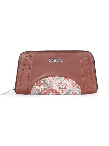 Image of ZOUK Arika Zipper Wallet for Women | Card Holder Wallet with 10 Card Slots, Coin Pouch & Cash Compartments | Purse for Women Stylish | Fits Phones up to 6.7 inch | Mughal Art Multicolor
