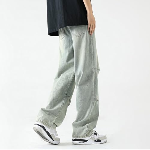 Men's Straight Casual Jeans Slim Fit Stretch Work Pants Elastic Waist Hip Hop Pants Belt Pocket Yellow Mud Color XL3