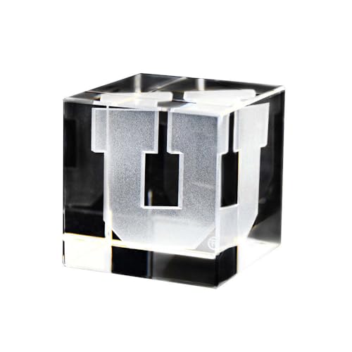 Fan Frenzy Gifts Optical Crystal Cube Officially Licensed Glass Cube Decoration with Laser-Engraved Logo | 60x60x60mm Home Office Decor & Paperweight, (University of Utah)