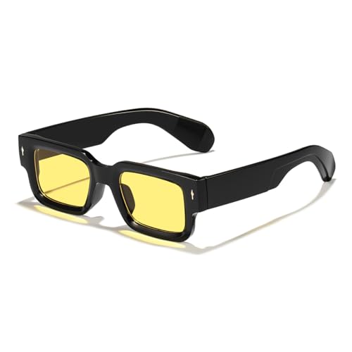 Image of IKANOO Square Thick Frame Sunglasses for Women Men Retro Rectangle Sunglasses Trendy Chunky Eyewear Black Shades