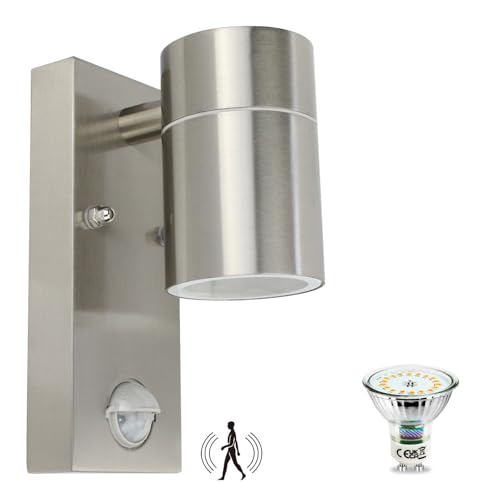 HiBay LED Aussenleuchten mit Bewegungsmelder 5W Wandleuchte Edelstahl GU10...