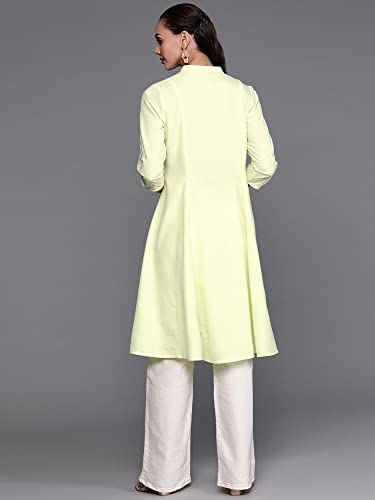 Image of INDO ERA Embroidered A-Line Cotton Kurta for Women (KT4YL4449)