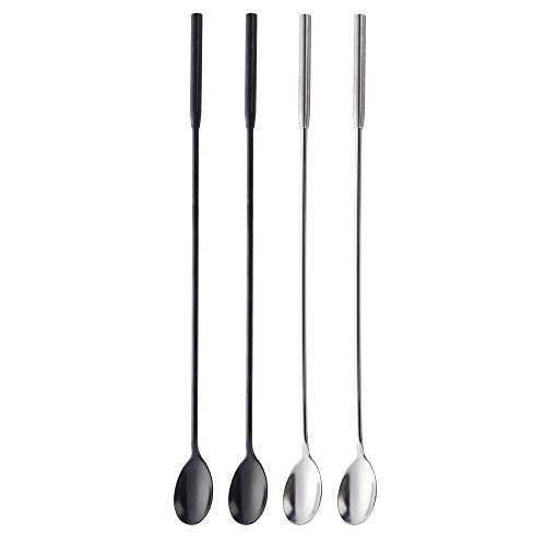Do Buy Cucchiaio da Bar Cocktail in Acciaio Inossidabile 4pcs Cucchiaino da tè di Ghiaccio Lungo 306mm per stratificazione Latte Macchiato Longdrink Espresso, 2 Nero + 2 Argento, Bordo Arrotondato