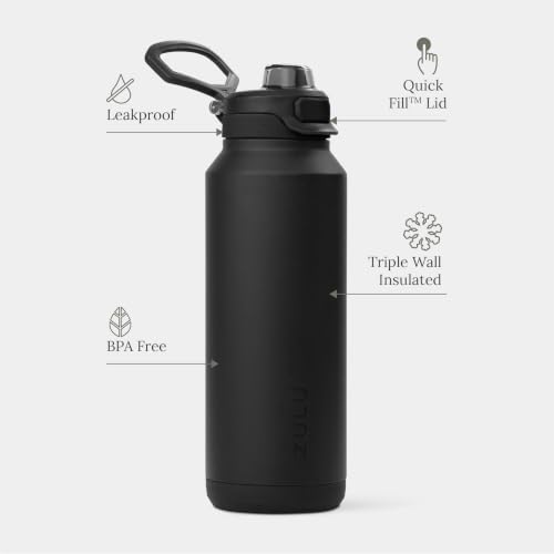 Image of ZULU Powerfill Pro 40oz Stainless Steel Water Bottle with Quick Fill Lid, Triple Walled Vacuum Insulated Metal, Leak Proof Locking Lid, Sip and Chug, Reusable BPA Free, Black
