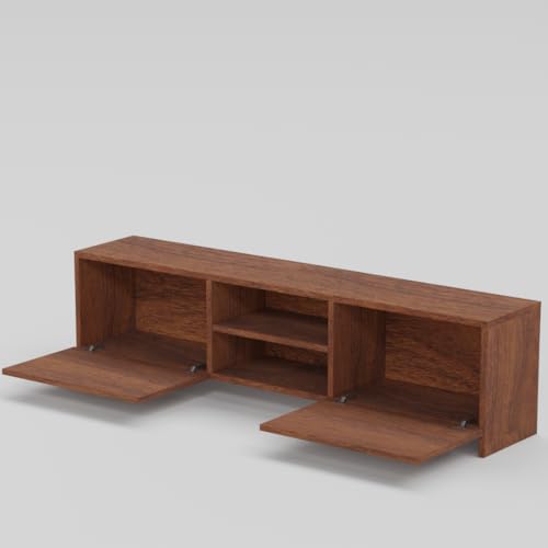 Image of Modern Living Room TV Stand with Open Display Compartment, Dual Side Storage Units, and Clean Contemporary Design for Home Decor | Assembly-DIY | Color-Cherry Pine