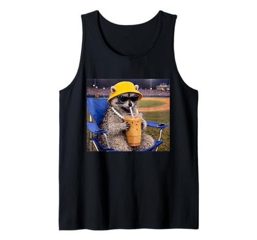 Funny Raccoon Drinking Iced Coffee Funny Animal Meme Raccoon Tank Top