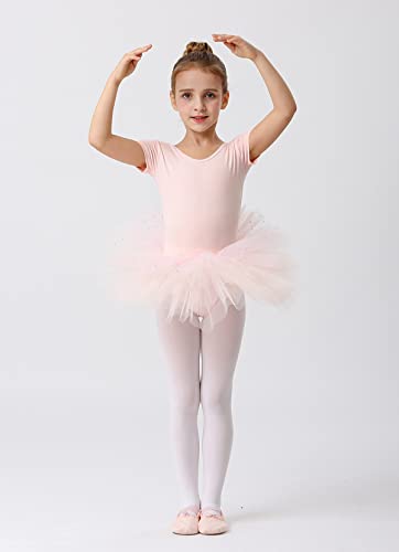 MdnMd Short Sleeve Glitter Dance Ballet Tutu Leotard Ballerina Outfit for Girls Toddler3