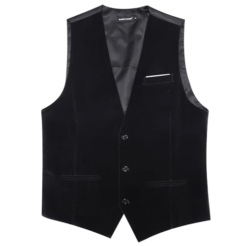Barry.Wang Mens Velvet Vest V-neck 2 Pockets Gold Brooch Suit Waistcoat Set for Prom Wedding Party Dinner3