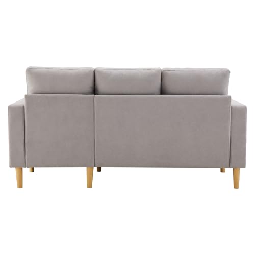 DRIXNO L-förmiges modernes Sofa, 3-Sitzer-Sofa mit Chaiselongue, Stauraum, integriertem Getränkehalter, Wird mit 2 Kissen geliefert, geeignet für Wohnzimmer, Büro, Wohnung usw,Hellgrau. – Bild 8