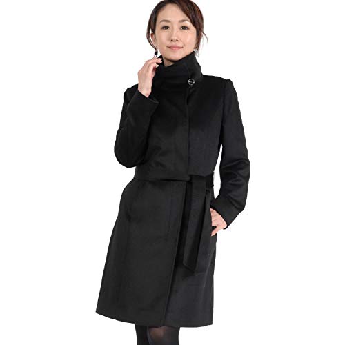 カシミヤ 100％ コート スタンドカラー CA1093 Lブラック