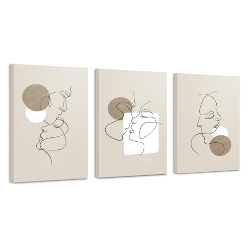 Pavenis Home: Set 3 - Lienzo Decorativo Para Pared - Cuadros Decoracion Dormitorios - Abstracto - Listos para Colgar (30x40cm) (El Beso Eterno)