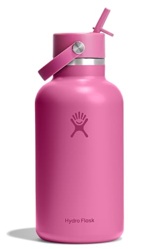Hydro Flask Water Bottle - Insulated Stainless Steel - Wide Mouth Flex Straw Lid, Non Spill, Leakproof and Refillable in 64 Oz Reef Pink