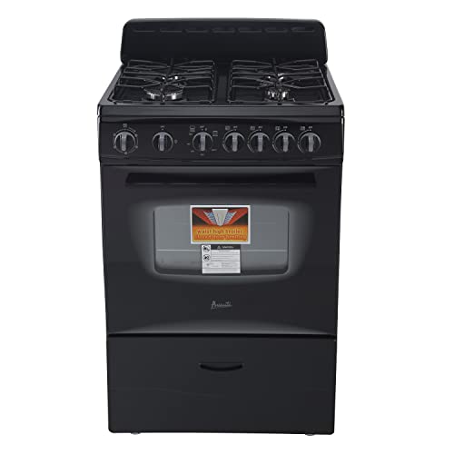 Avanti GR2415CB Gas Range Oven Compact Freestanding Design, 4 Sealed Burners with Electronic Ignition, 2.6 Cu.Ft. Capacity Features Storage Drawer Broiler and Accessories, 24-Inch, Black