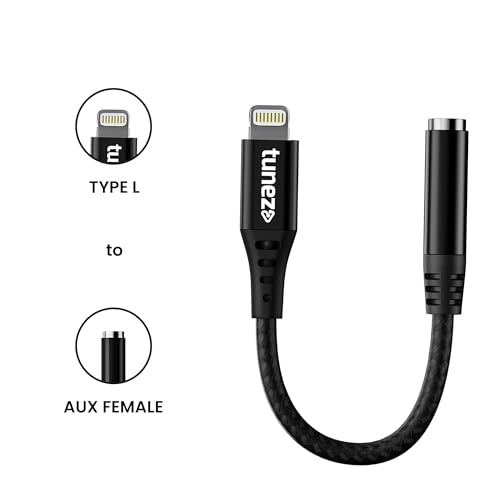 Image of tunez CB-90 Type L to Aux Connector With DAC - Braid + Shell Material, 14cm Length, High-Quality PVC, Best-in-Class Connectors, Type L to Aux (Female) with DAC Chipset (Black)