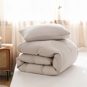 Miniatura 9 de ECOCOTT Juego de funda de edredón color beige, tamaño California King, 100% algodón lavado, duradero, suave y cómodo, funda de edredón de 3 piezas