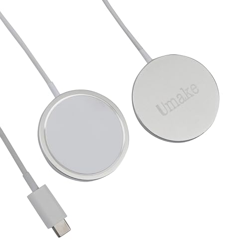 Image of Umake 15W Wireless Charger, Fast Charging, and Type-C Port, Magnetic Cable Compatible with for iPhone 16 /16 Plus /16 Pro /Max,15 /15 Plus /15 Pro /15 Pro Max, 14 /13 /12, Series (White) (BIS Certified)