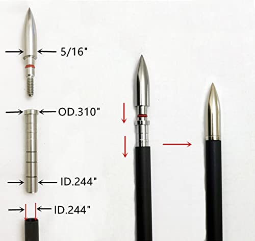 Zoeko Stainless-Steel Arrow Inserts Suitable For Id .244" Carbon Arrows 5/16" Field Points, Cuttable From 35-100 Grain (A Dozen) (1#)… #TOP2