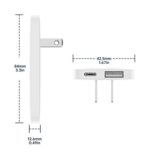 Budi Extra Slim Portable Wall Charger 2-Port Wall Charger Convenient Travel Accessories Compatible With Macbook And Ipad Iphone Samsung Galaxy Usb C Laptop Switch, Etc. (20W Usb-A&Type-C) #TOP1