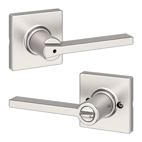 Kwikset Casey Interior Privacy Door Handle with Lock, Door Lever For Bathroom and Bedroom, Satin Nickel Reversible Keyless Turn Lock, with Microban Protection by Kwikset - Used condition - US$14.62