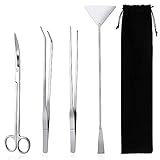 Qisiewell Edelstahl Aquarium Behalter Wasserpflanze Pinzette und Scheren Spatel Werkzeug Satz 4pcs mit Schwarzer Aufbewahrungstasche