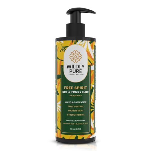 Image of Wildly Pure Natural Shampoo for Dry & Frizzy Hair | Vitamin E & Omega 3,6 & 9 | 66% decrease in Frizz in One wash | Sulphate, Paraben Free | Men & Women | 150mL (Free Spirit)